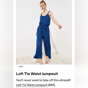 Loft Tie Waist Jumpsuit In Blue - Ultra-soft Knit